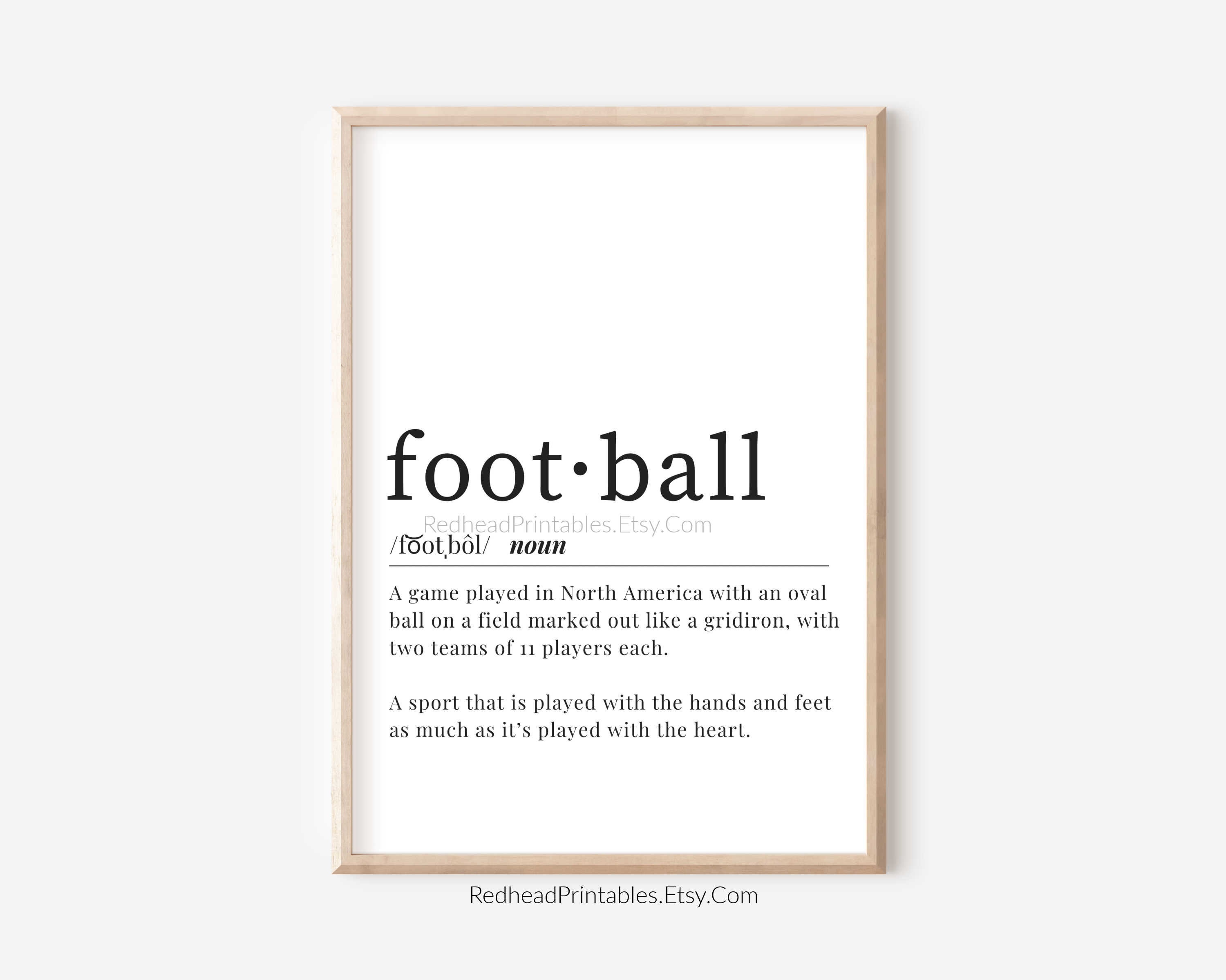 Football Definition Printable Wall Art, Football Season Print, Football