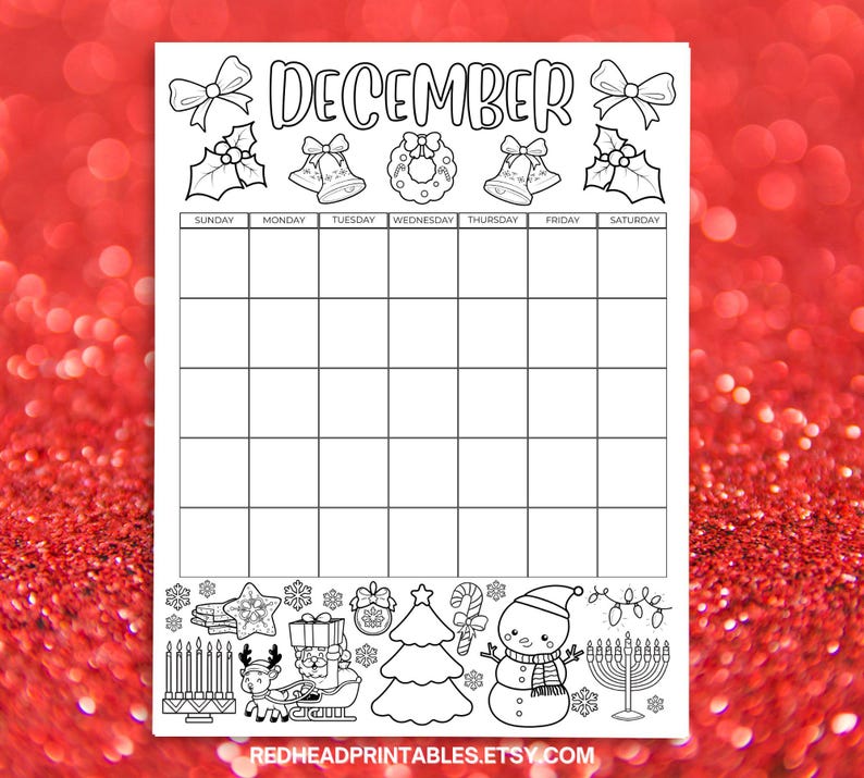 December Coloring Calendar Printable Undated, Christmas Coloring ...