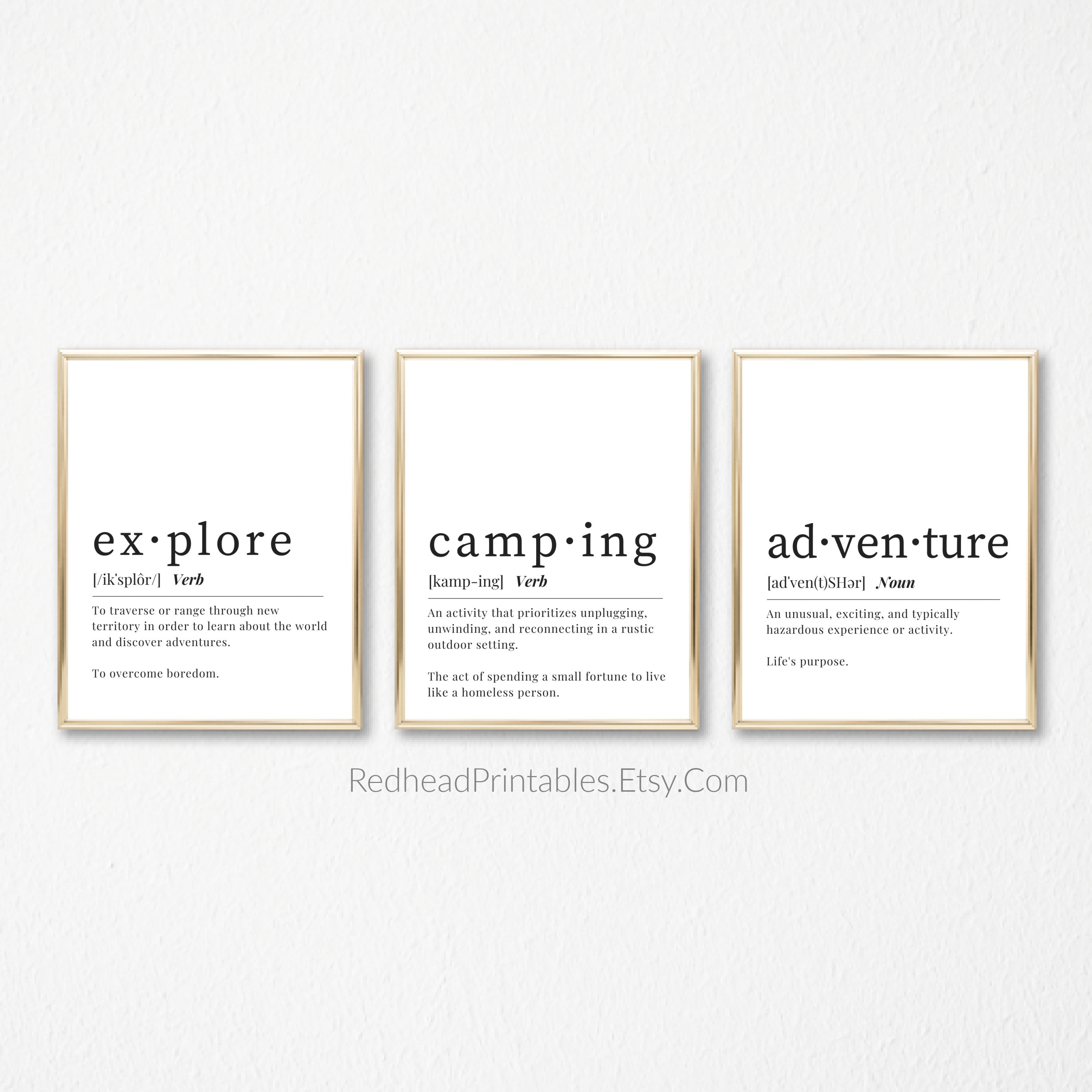 Camping Definition, Explore Definition, Adventure Definition Printable