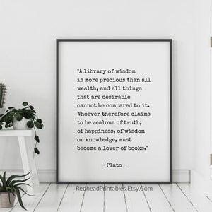 Plato Quote Printable, Reading Quote Wall Art, Digital Download, Philosophy Quote, Philosophy Wall Art, Wisdom Quote, Books Quote