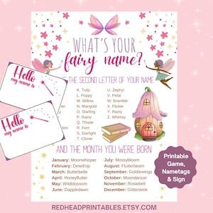 Whats Your Fairy Name Game, Printable Fairy Birthday Party Game, Girls Fairy Birthday Game, Fairy Printable Party Game, Fairy Party PDF