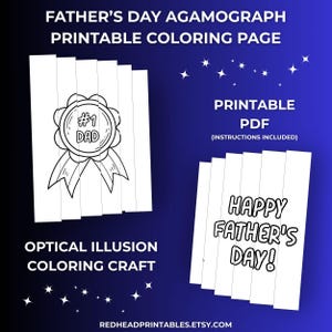 Vaderdag kleurplaat agamografie afdrukbaar, optische illusie vaderdagkaart, kinetische kunst voor kinderen, bidirectionele fotokaart pdf