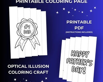 Fathers Day Coloring Page Agamograph Printable, Optical Illusion Fathers Day Card, Kinetic Art Craft for Kids, Two Way Picture Card PDF