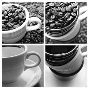 Coffee Photo Bundle Set of 4, Coffee Bean Photograph Set, Black and White Coffee Photography, Coffee Shop Decor, Coffee Printables
