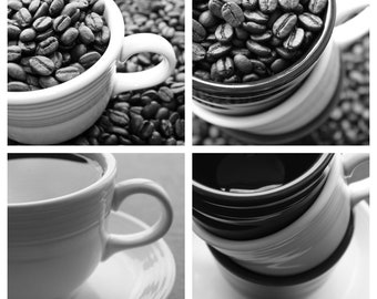 Kaffee Foto Bundle 4er-Set, Kaffeebohne Foto-Set, Schwarzweiß-Kaffee-Fotografie, Coffee-Shop-Dekor, Kaffee-Printables