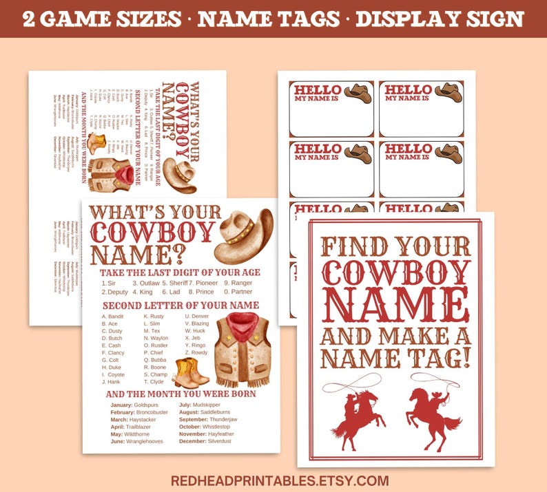 Cowboy Cowgirl Name Game Bundle, Printable Western Birthday Name Game ...