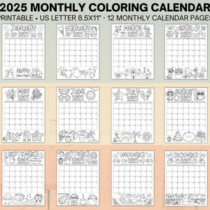 2025 Coloring Calendar 12 Month Bundle, Monthly 2025 Colorable Calendar ...