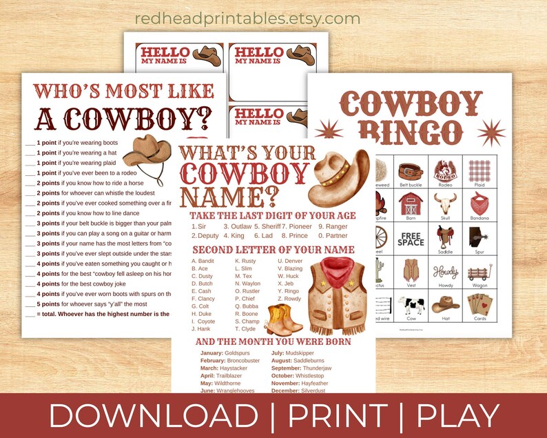 Cowboy Game Bundle, Western Birthday Party Games, Cowboy Name Game ...