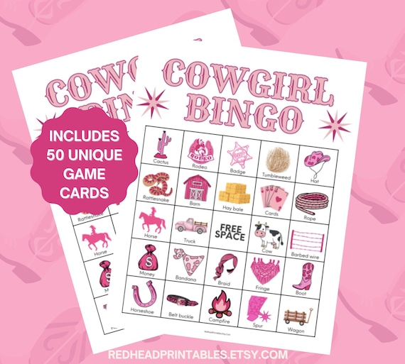 Cowgirl Bingo Printable Game, Cowgirl Birthday Party Game, Printable Bingo Party Game, Western Birthday Party Bingo Game