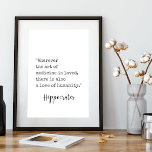 Citazione di Ippocrate arte da parete stampabile, giuramento di Ippocrate, download digitale, citazione di medicina, arte da parete del medico, arredamento dell'ufficio dei medici