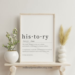 History Definition Printable Wall Art, History Teacher Printable, History Dictionary Poster, Digital Download, History Quote Print