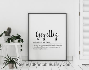 Decoração de casa imprimível Gezellig, definição de Gezellig arte de parede holandesa, arte de parede de dicionário, decoração de casa aconchegante, decoração de casa de férias