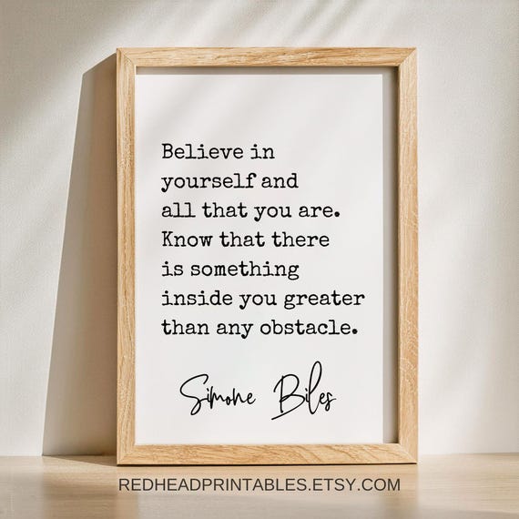 Simone Biles Printable Wall Art, Believe in Yourself Print, Gymnastics Printable, Gift for Gymnast, Simone Biles Quote Print, Inspirational