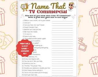 TV Commercial Trivia Game, Family Game Night Printable TV Ad Slogan Game, Name That TV Commercial, Adult Game Night, Office Party Game
