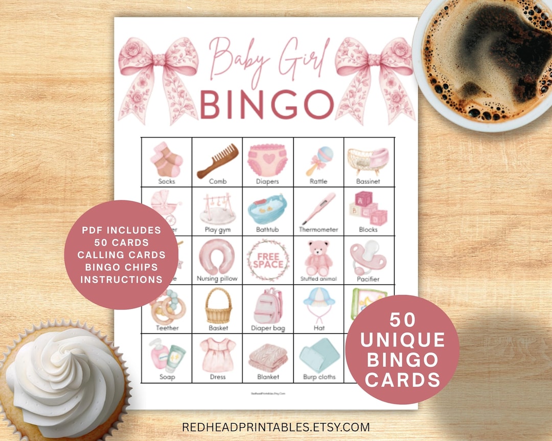 Baby Girl Bingo Game Printable PDF, Baby Shower Bingo Game, Pink Baby ...