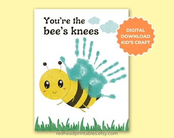 Handavtryckskonst för barn, handavtryckspyssel med "You're the Bees Knees" för barn, minnessak för handavtryck för bebisar, gör-det-själv-handavtryckspresent till en nära och kära, utskrivbar PDF