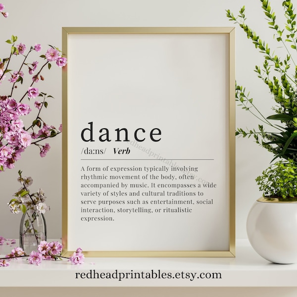 Dance Definition Printable Wall Art, Dance Studio Decor, Gift for Dance Teacher, Ballet Wall Art, Gift for Dancer, Dance Dictionary Print