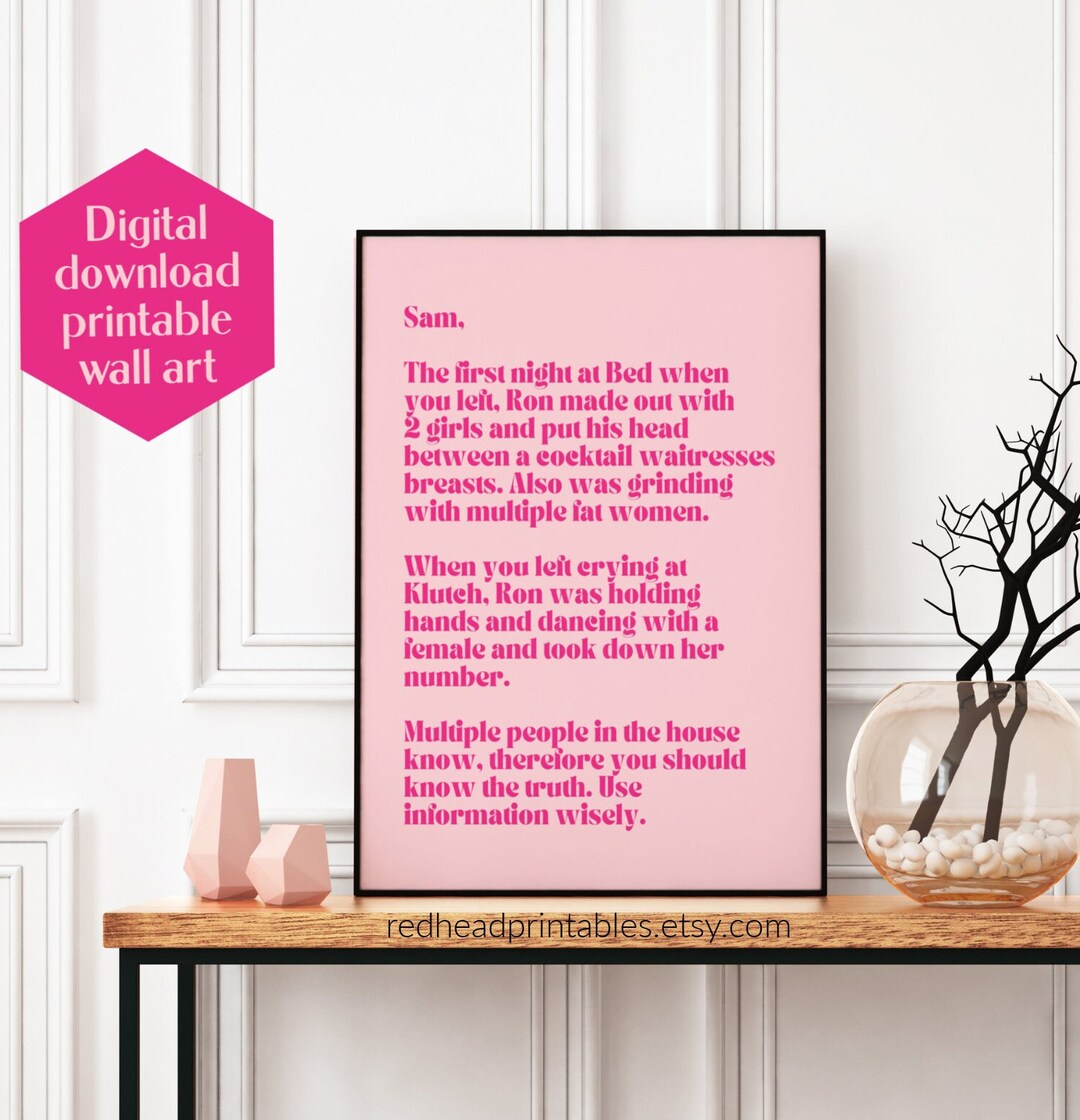 Jersey Shore Note Printable Wall Art Pink, Funny Reality TV Quote Print ...