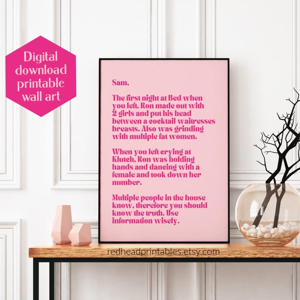 Jersey Shore Note Printable Wall Art Pink, Funny Reality TV Quote Print, Nostalgic TV Poster, 2000s Print, Pink Aesthetic Decor