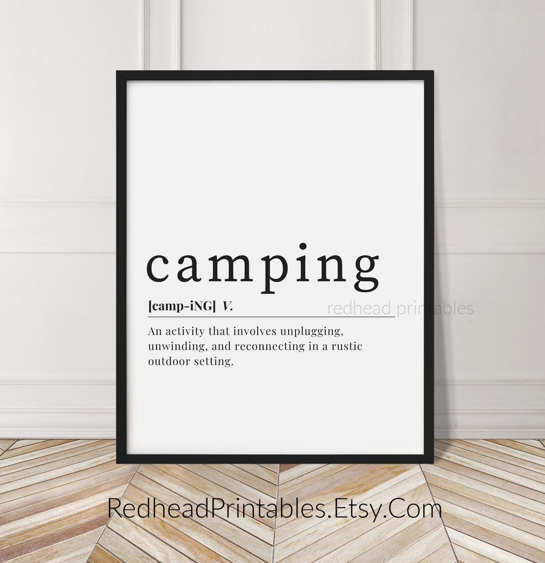 Camping Definition Printable Wall Art, Camping Dictionary Print, Camper