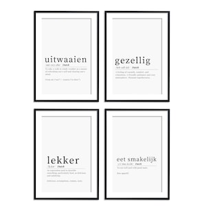 Dutch Definitions Printable Wall Art Bundle, Gezellig Definition, Lekker Definition, Eet Smakelijk Definition, Uitwaaien Dictionary Decor