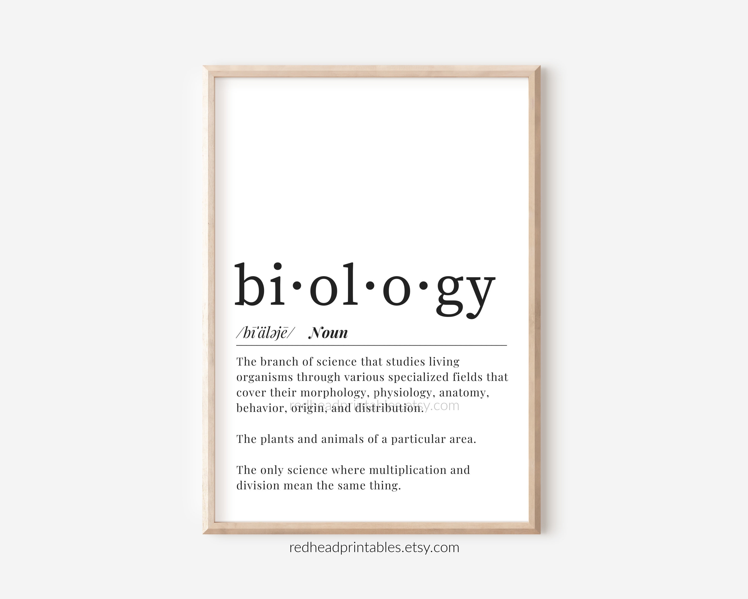 Biology Definition Printable Wall Art Biology Student Gift Etsy
