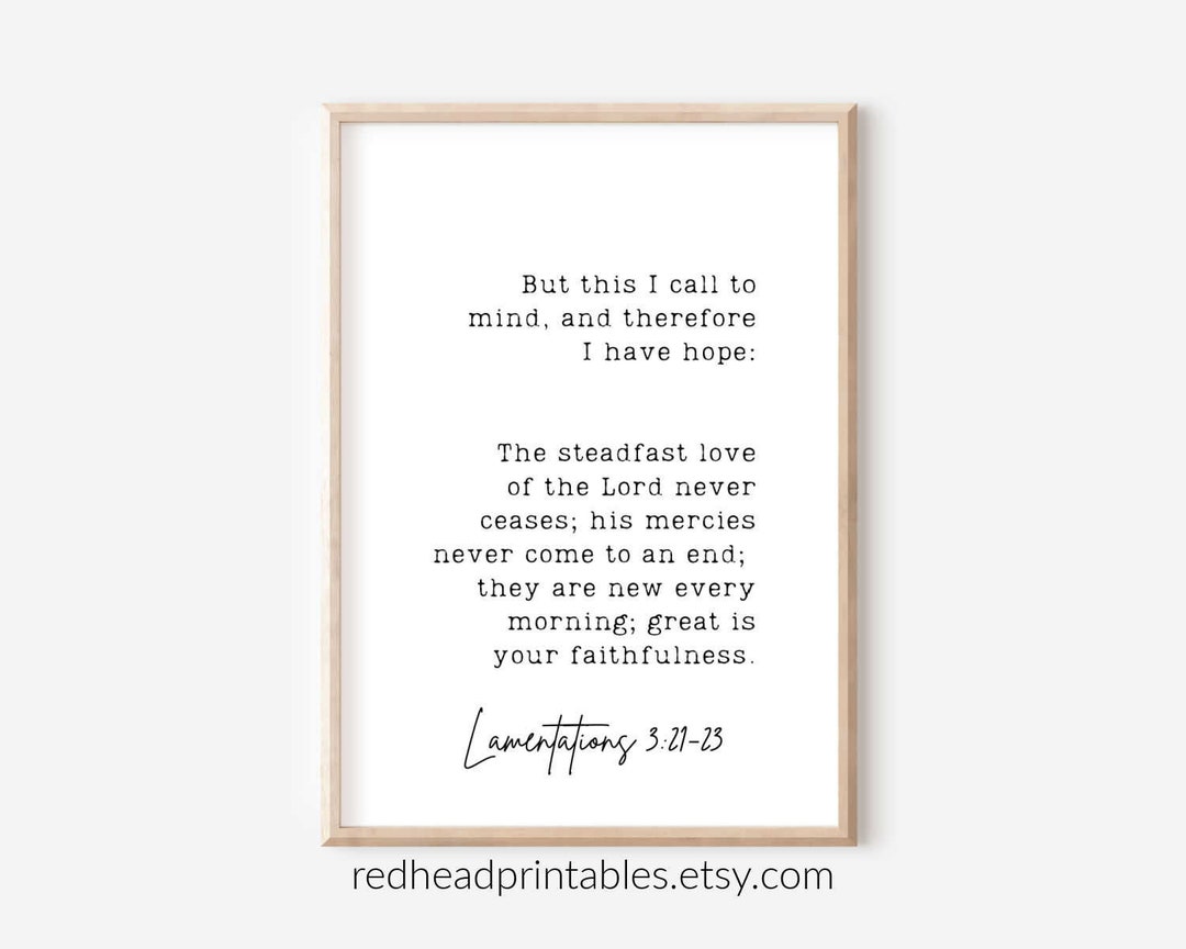 Christian Printable Wall Art, Lamentations 3:32-23 Bible Verse ...