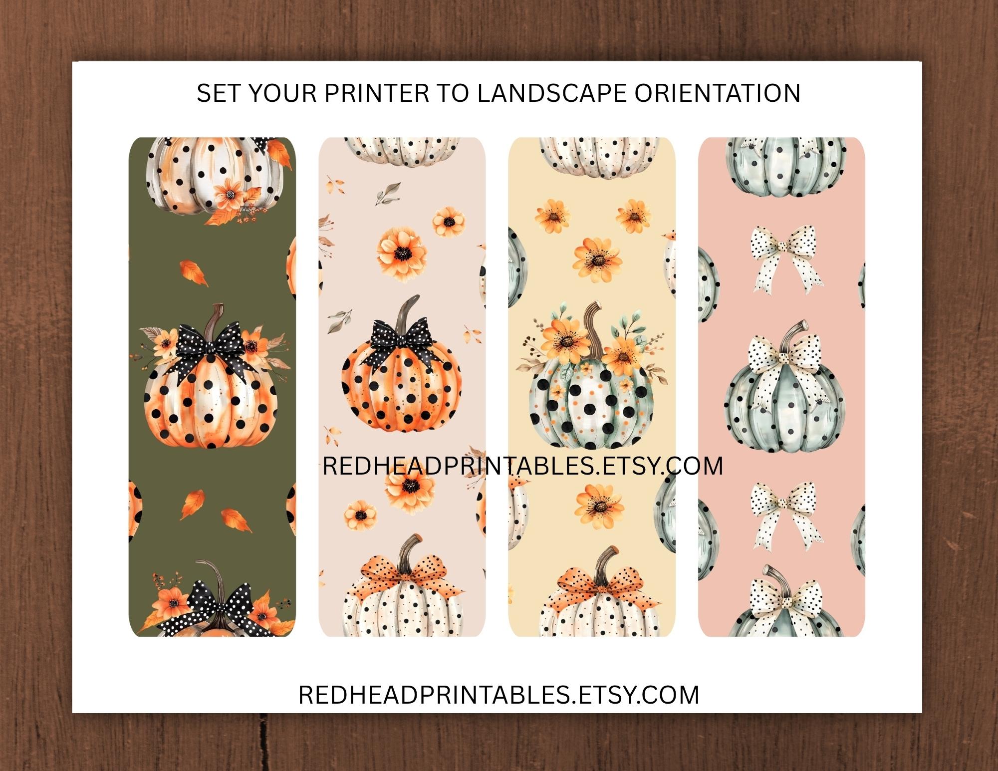 Cute Fall Pumpkin Bookmarks Printable, Aesthetic Bookmarks Set of 4 ...