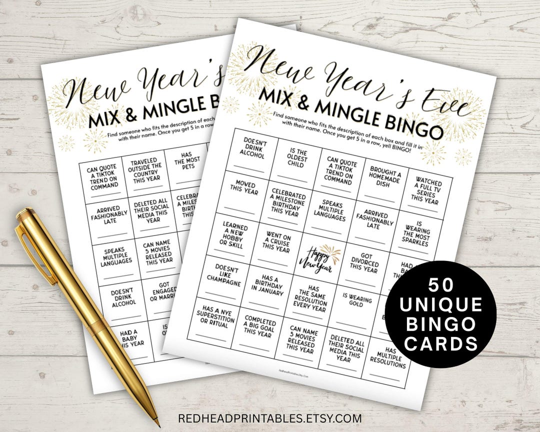 New Years Eve Bingo Party Game Printable, Mix and Mingle Bingo ...