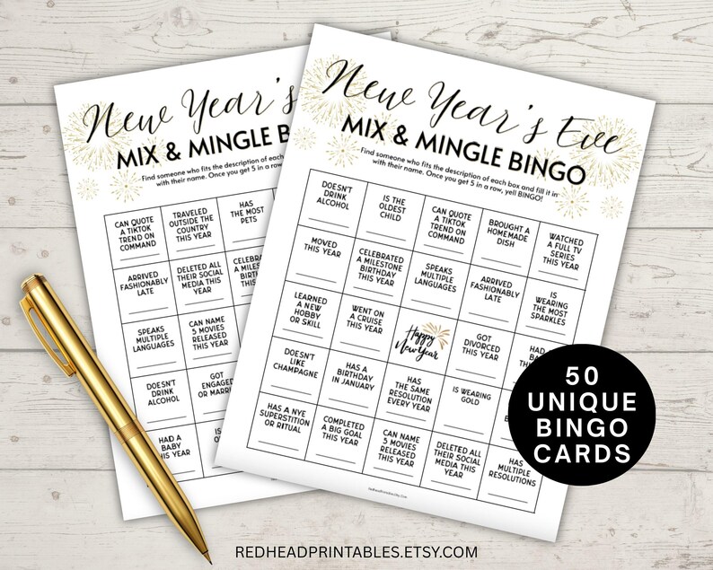 New Years Eve Bingo Party Game Printable, Mix and Mingle Bingo ...