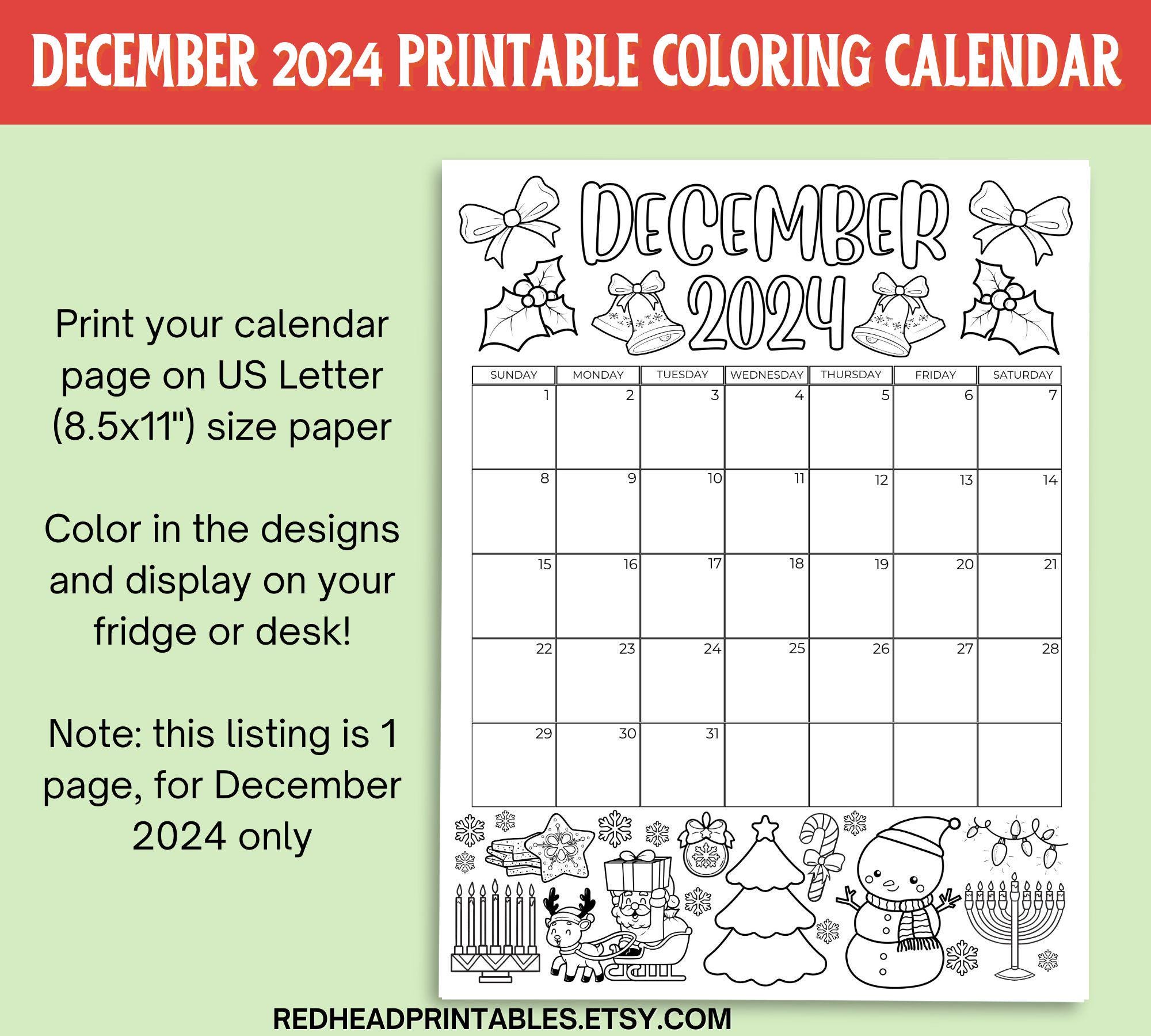 Calendario De Diciembre De 2024 Para Imprimir Y Decorar Vector