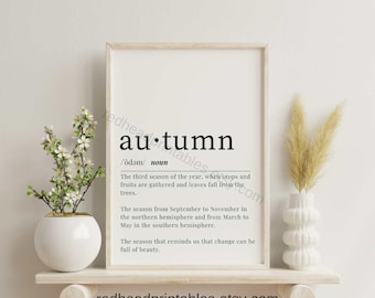 Autumn Definition Printable Wall Art, Fall Decor, Seasonal Fall Decor, Autumn Dictionary Printable, Fall Season Print, Autumnal Poster