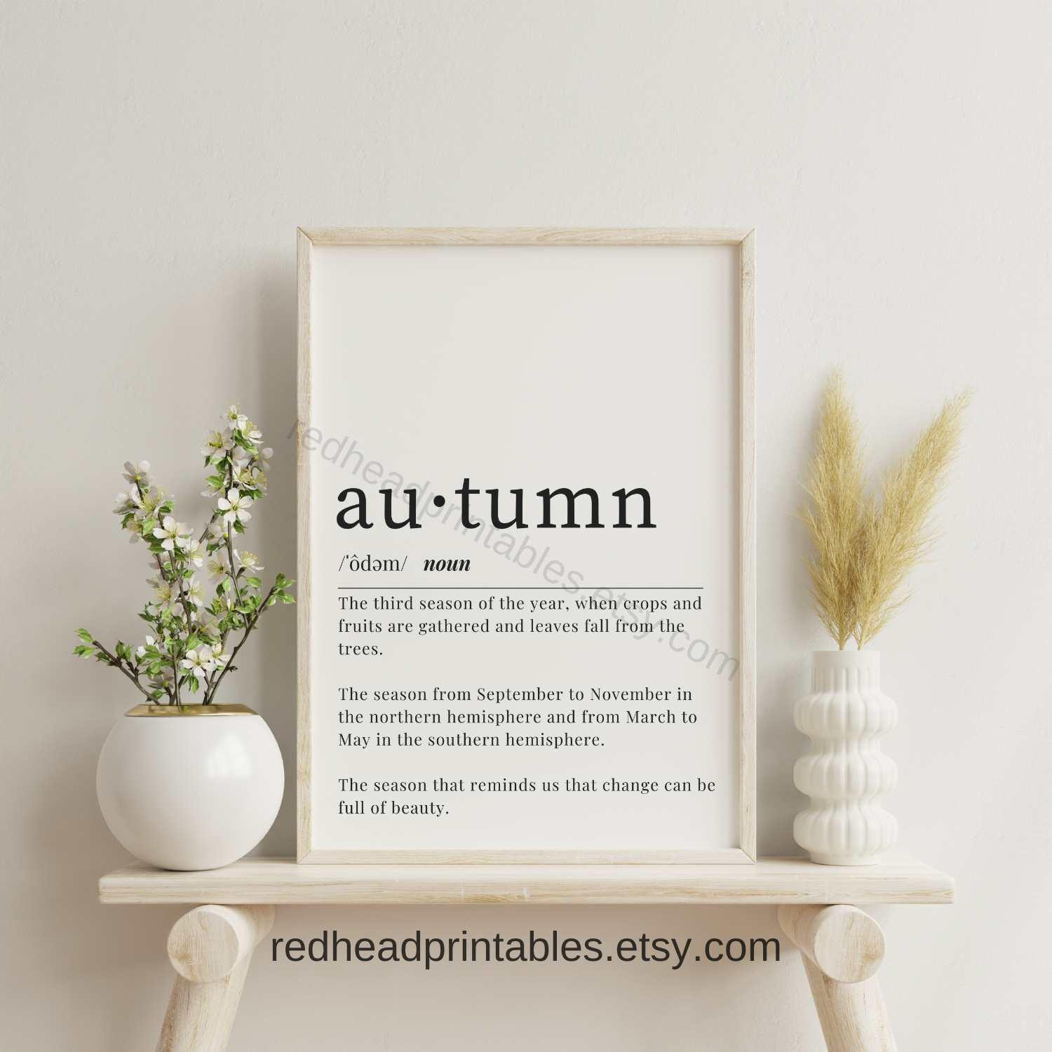 Autumn Definition Printable Wall Art, Fall Decor, Seasonal Fall Decor ...