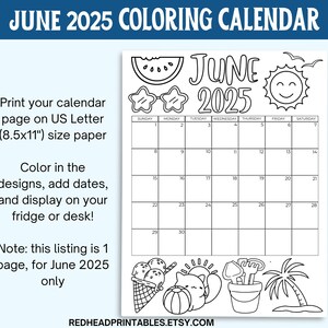 June 2025 Coloring Calendar Printable, June Colorable Monthly Calendar ...