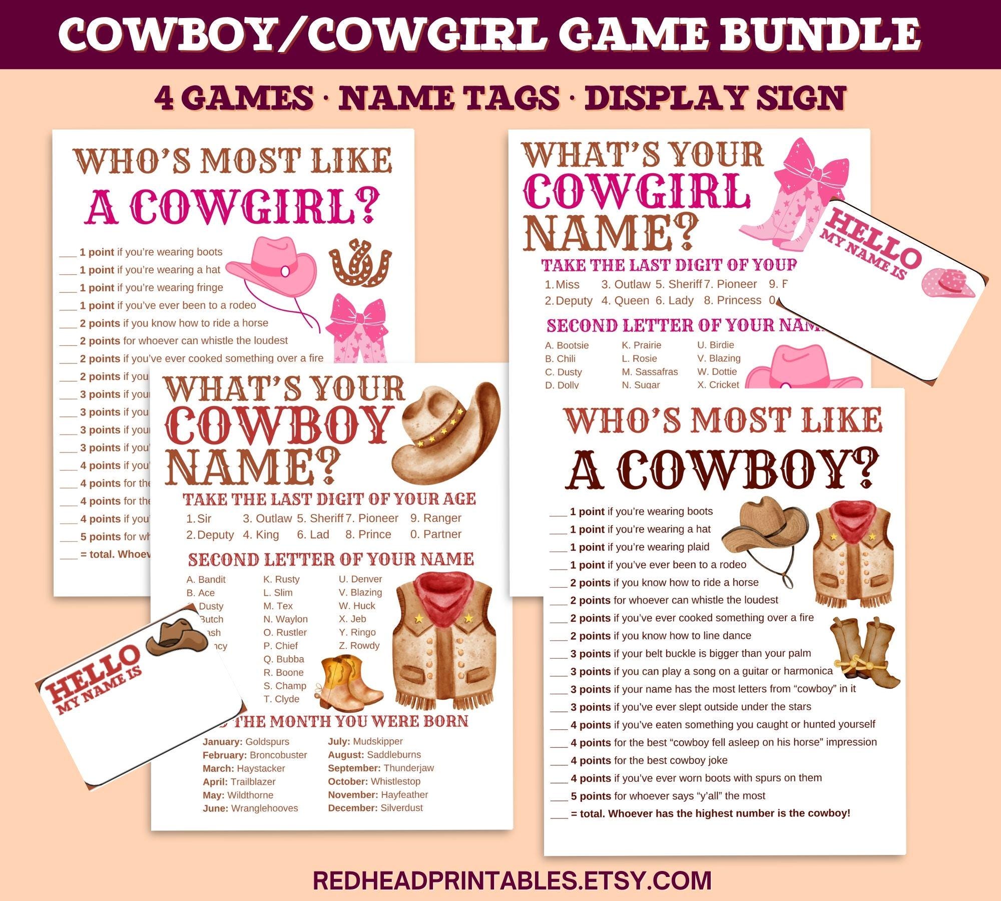 Cowboy Cowgirl Birthday Game Bundle, Printable Western Birthday Party ...