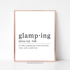 Glamping Printable Wall Art, Glamping Dictionary, Digital Download, Camping Decor, Glamping Quote, Funny Camping Quote, Glamping Gift
