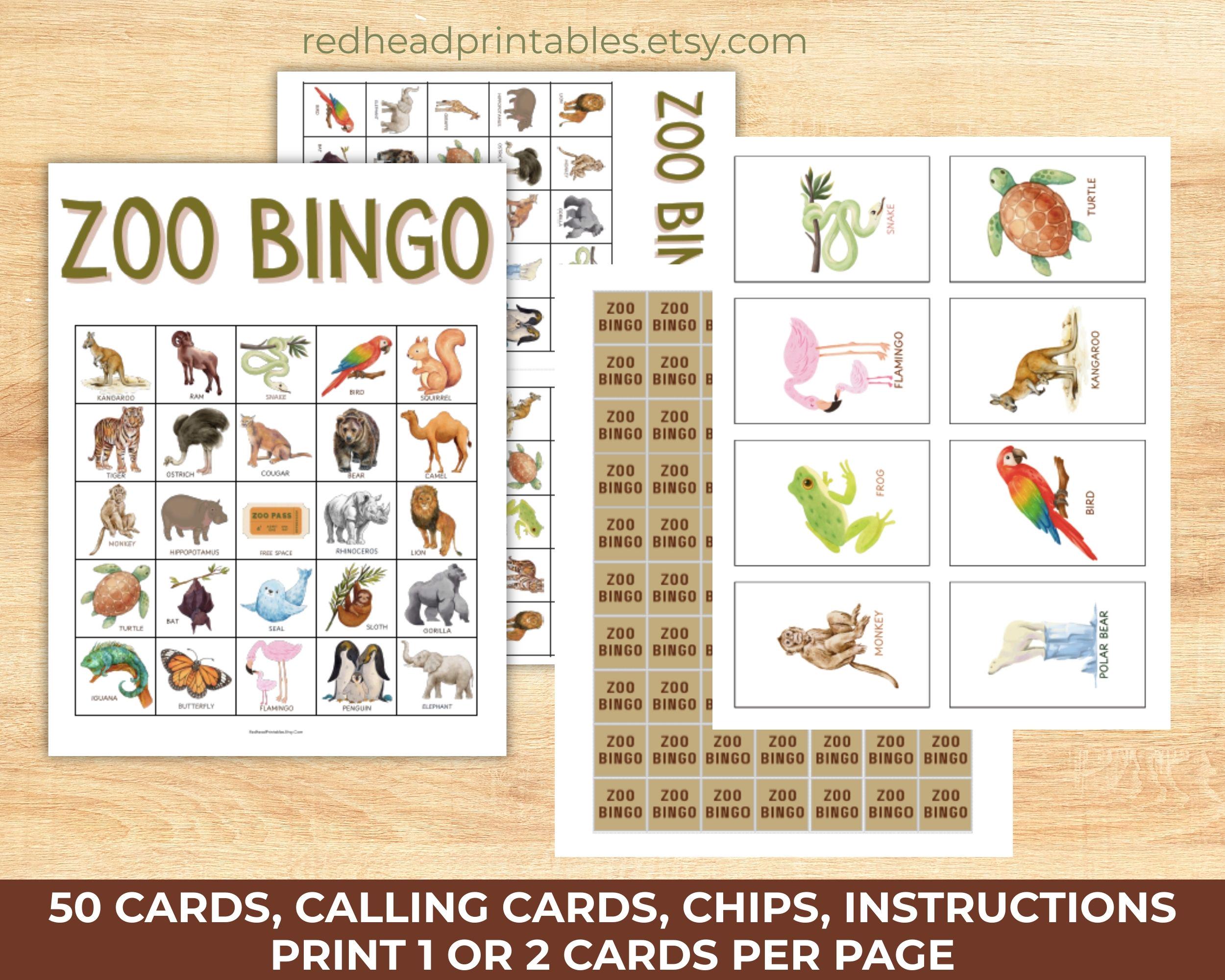 Zoo Bingo Game, Animal Bingo, Printable Bingo Game for Kids, Zoo ...