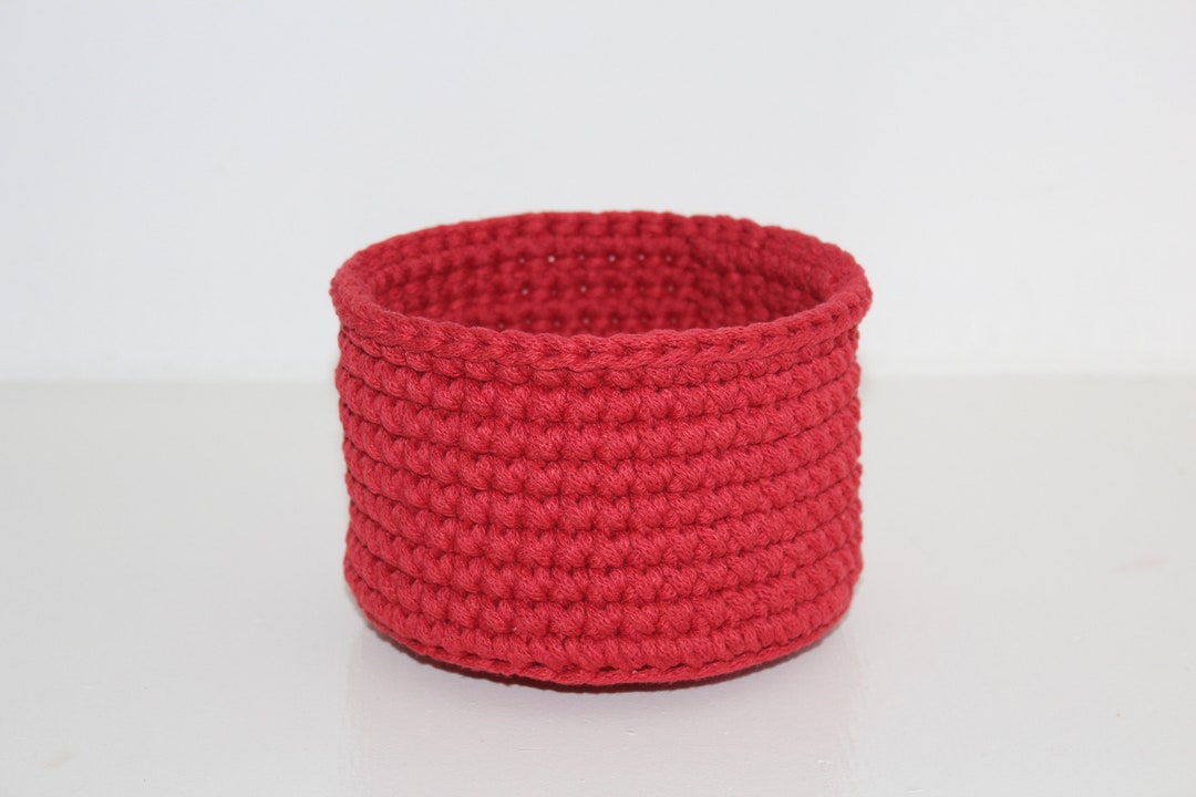 Small Red Basket, Crochet Rope Baskets for Storage, Room Decor, Eye