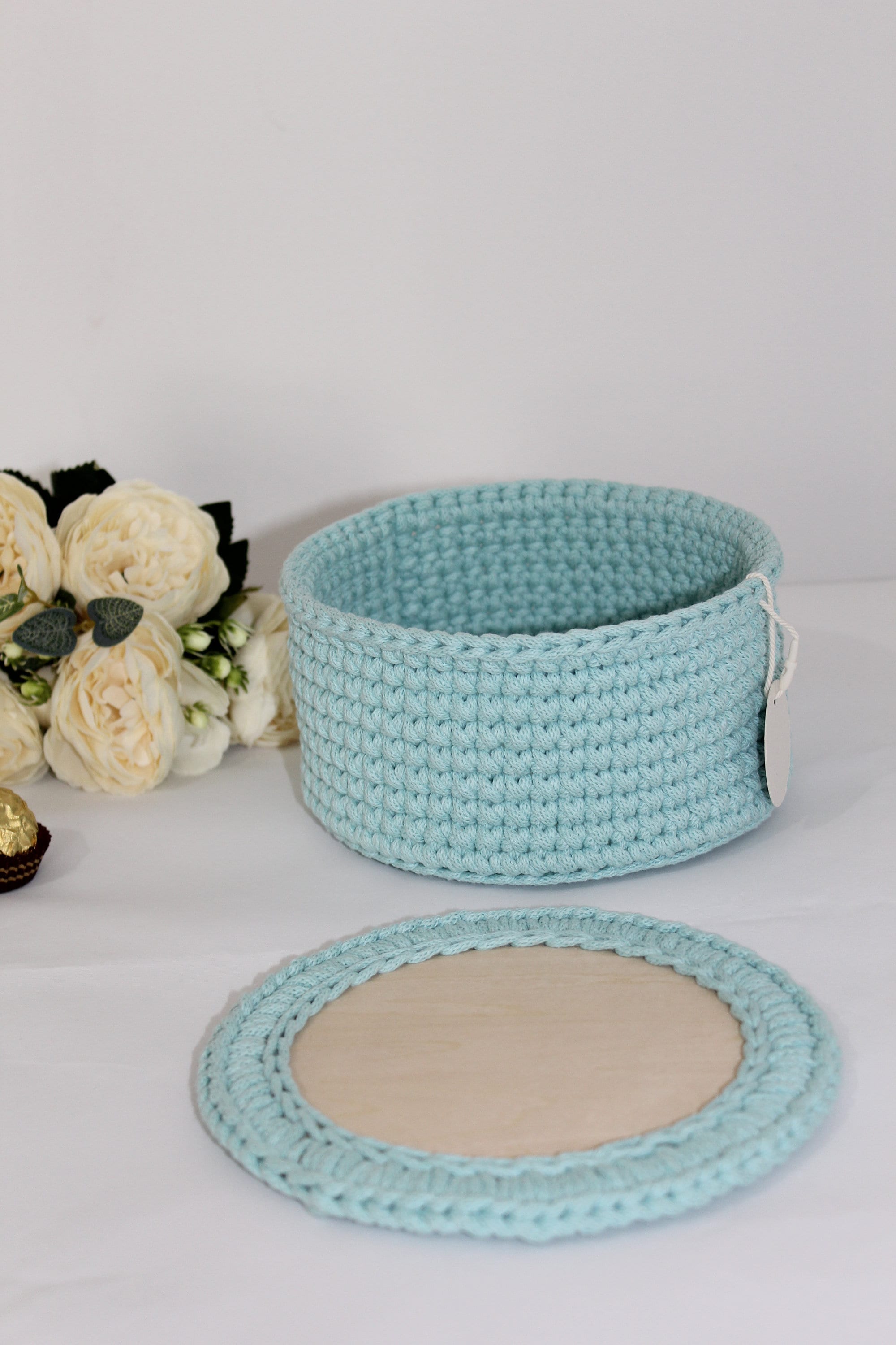 Mint Basket With Lid, Eco Storage, Round Box, Guest Gift, Utensilo