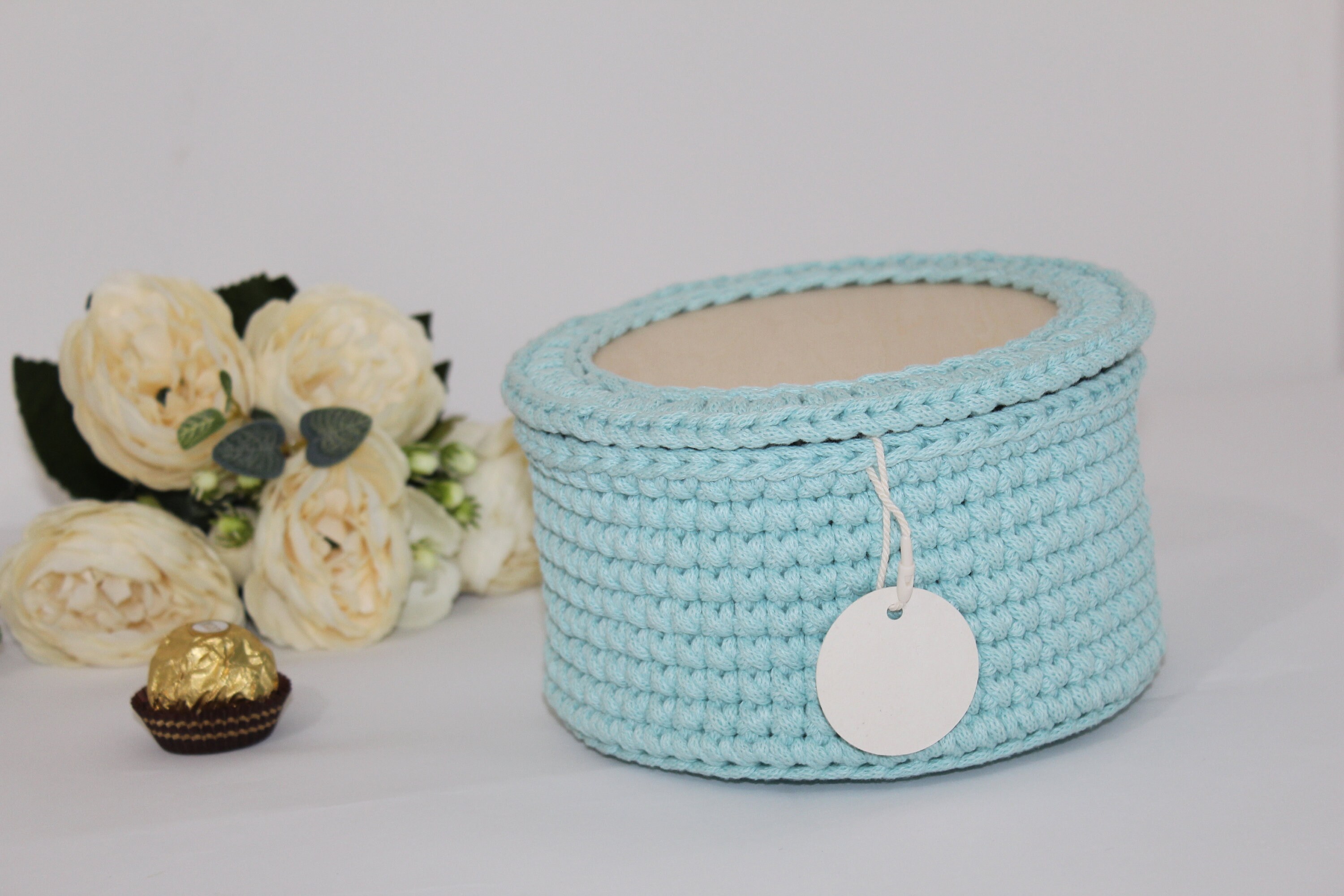 Mint Basket With Lid, Eco Storage, Round Box, Guest Gift, Utensilo