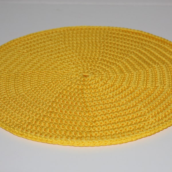 Yellow round crochet placemat, 12 inch table mats, set of 4 placemats, unique table decor, kitchen accessories