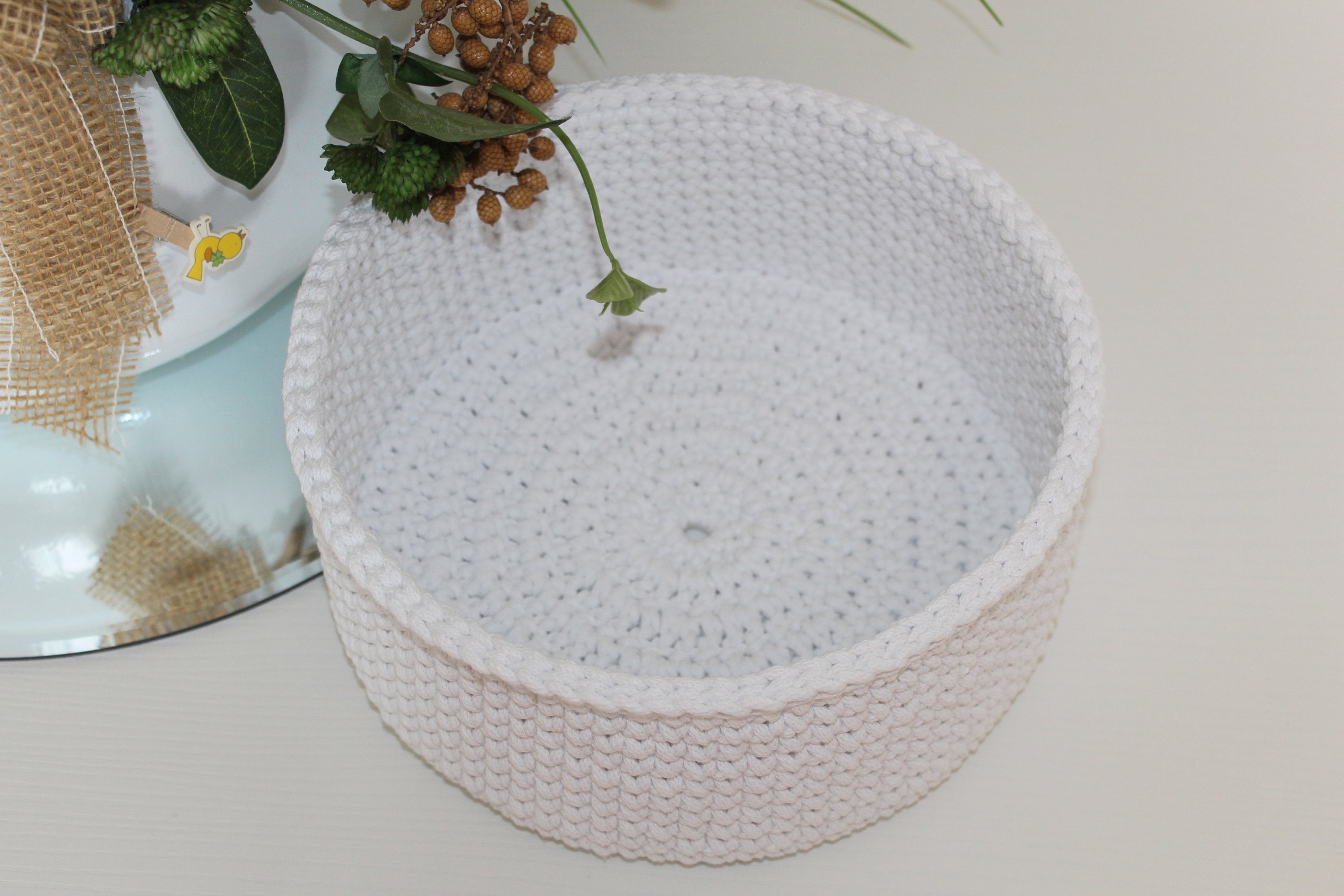 White round storage basket for shelves crochet baskets for Etsy