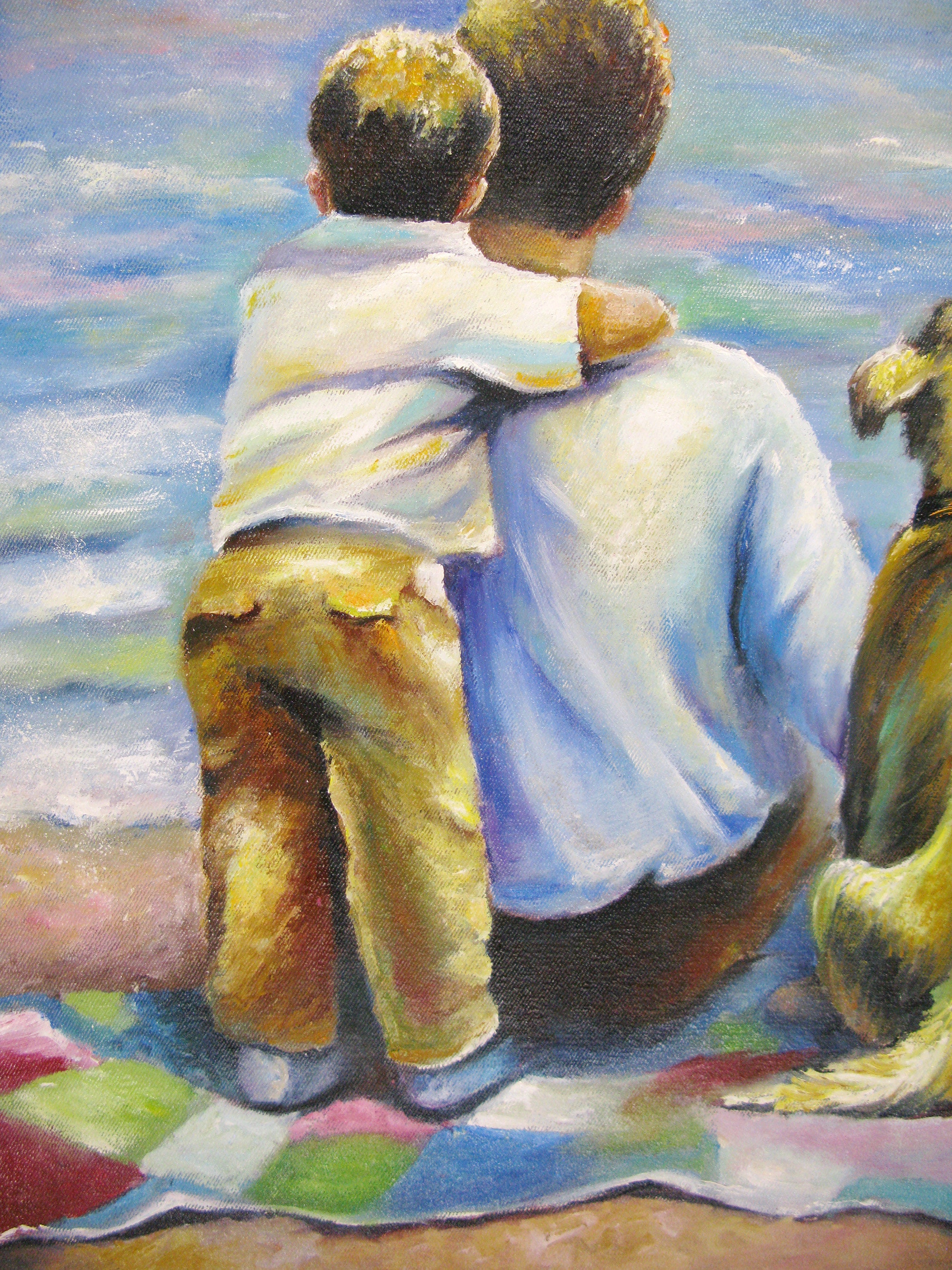 Father Son Painting Family Original Art Dad Son Dog Wall Art Etsy