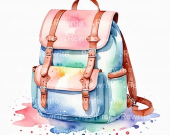 12 Colorful Backpack Clipart | Printable Watercolor Clipart | High Quality JPG & PNG - Digital Download | Junk Journal, Scrapbooking, Craft