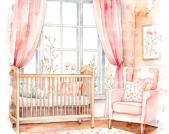 10 Baby Cradle Clipart, Watercolor Baby Clipart, Boho Nursery Art, Newborn Bassinet, Baby Shower Clipart, Instant Download JPG 300 dpi