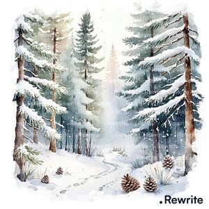 12 Snowy Forest Pathway Clipart, Winter Forest Watercolor Scene, Snowy Landscape Pathway, Printable Winter Art. High Quality JPG