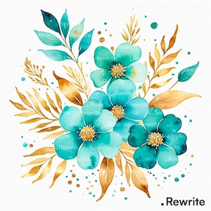 10 Turquoise Flowers Clipart | High Quality JPG | Printable Watercolor Clipart, Digital Download | Junk Journal, Scrapbooking, Paper Craft