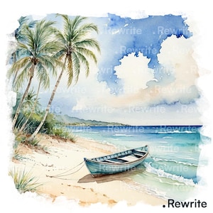 12 Beach Scene Clipart | High Quality JPG | Printable Watercolor Clipart - Digital Download for Junk Journals, Scrapbooking, Paper Craft