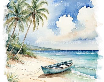 12 Beach Scene Clipart | High Quality JPG | Printable Watercolor Clipart - Digital Download for Junk Journals, Scrapbooking, Paper Craft