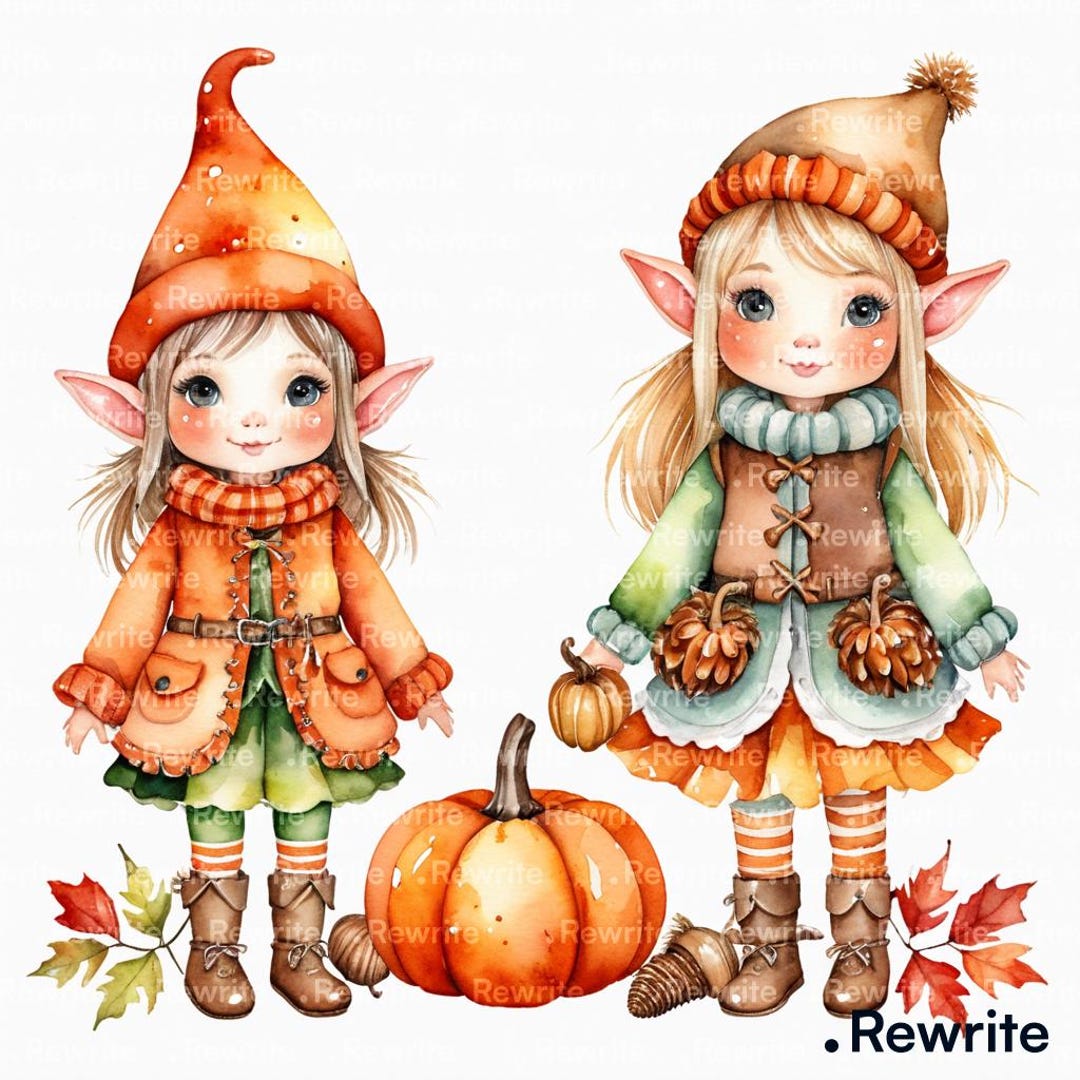 8 Fall Elf Clipart, Watercolor Autumn Elves, Fantasy Elf Art, Printable ...